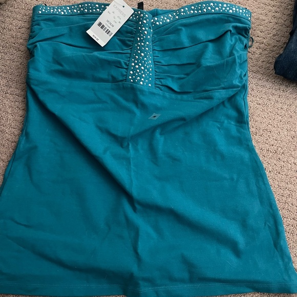 Express teal turquoise tube top rhinestone - Picture 2 of 2